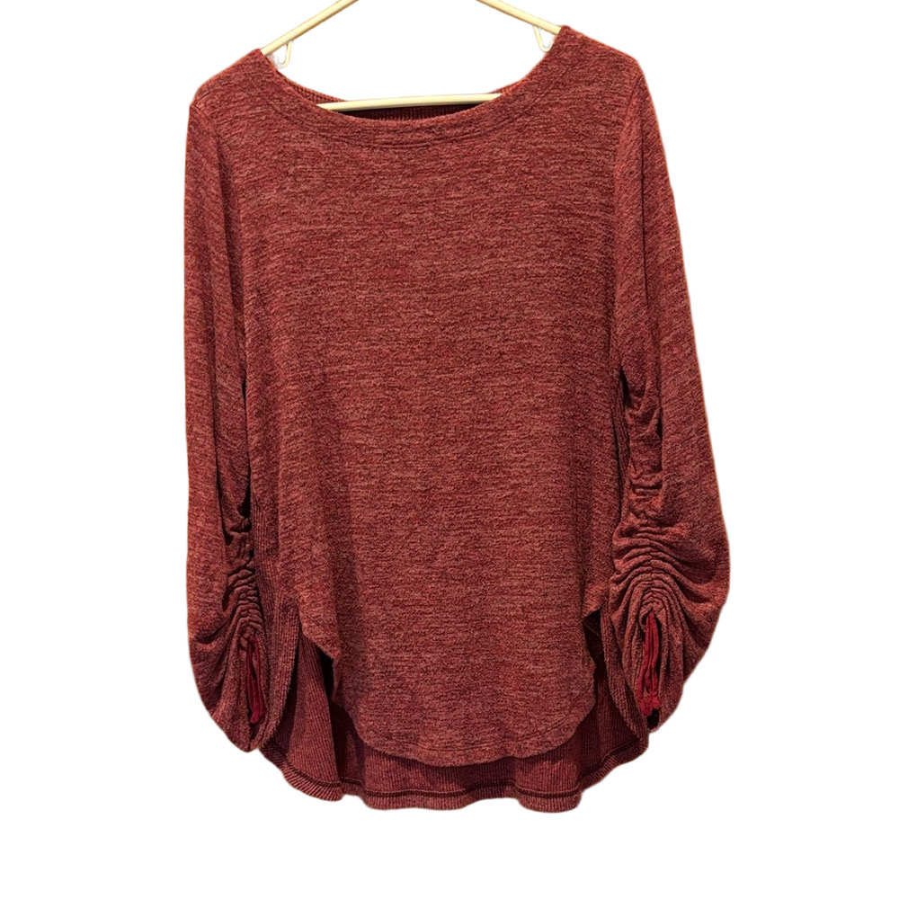 Saturday Sunday by Anthropologie Tenley Ruched Tunic in Bordeaux Red Size Small